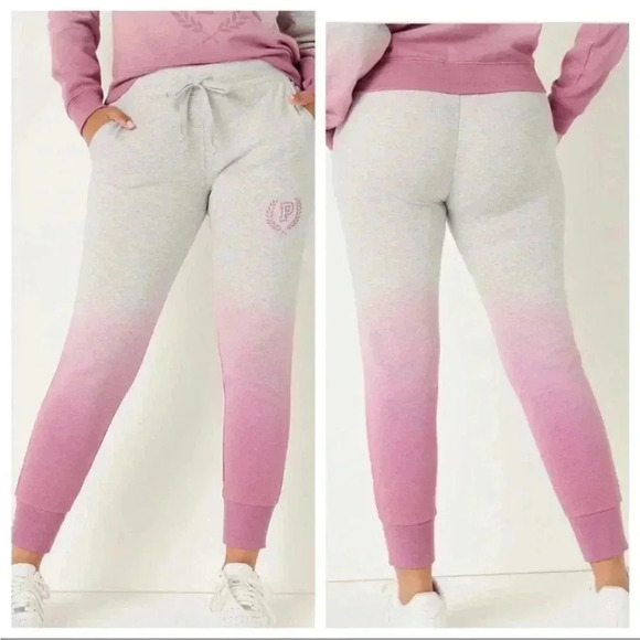Victoria's Secret Pink Ombre Dip Dye Skinny Joggers Heather Stone Grey Pink XXL - Picture 1 of 7